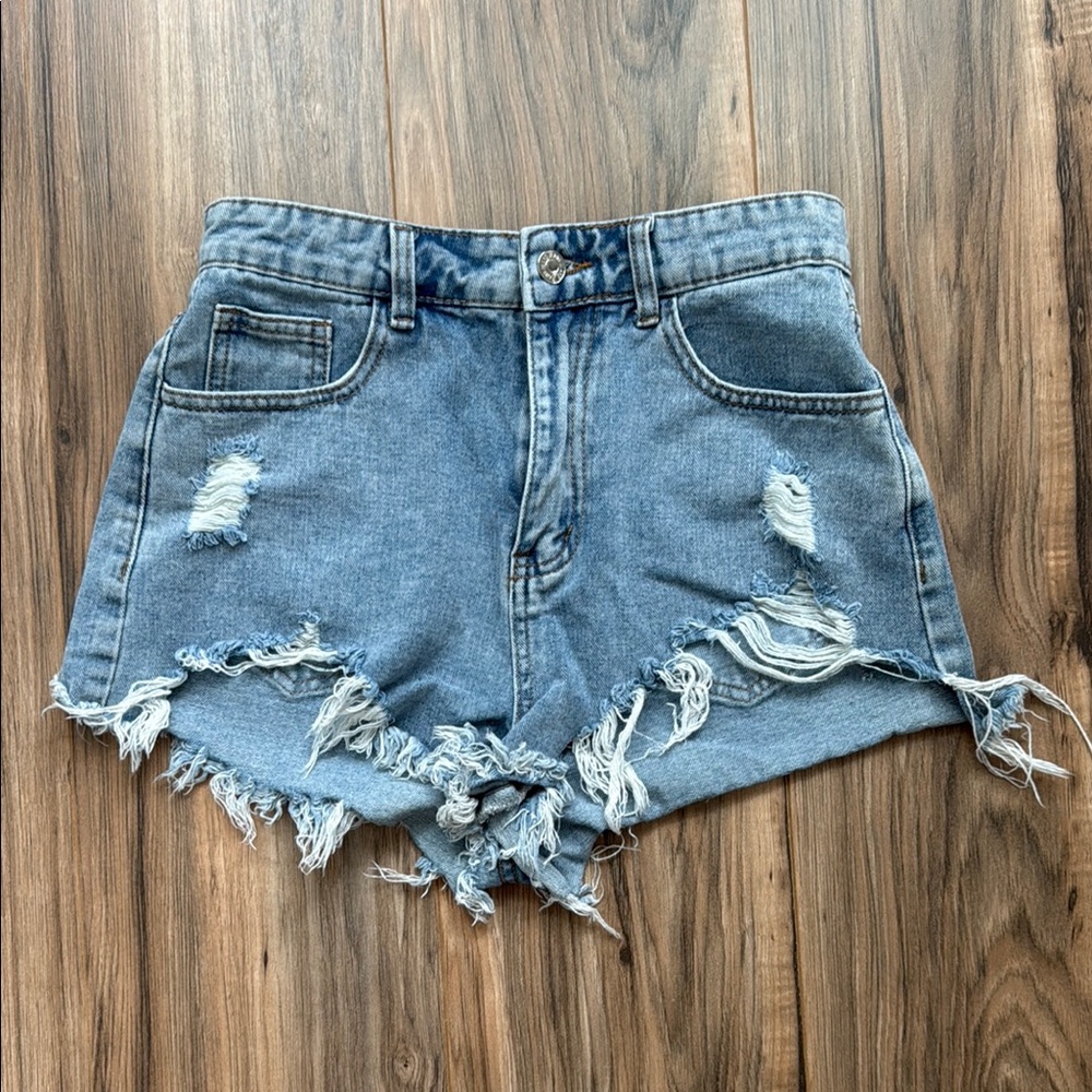 SHEIN Blue Distressed Jean Shorts